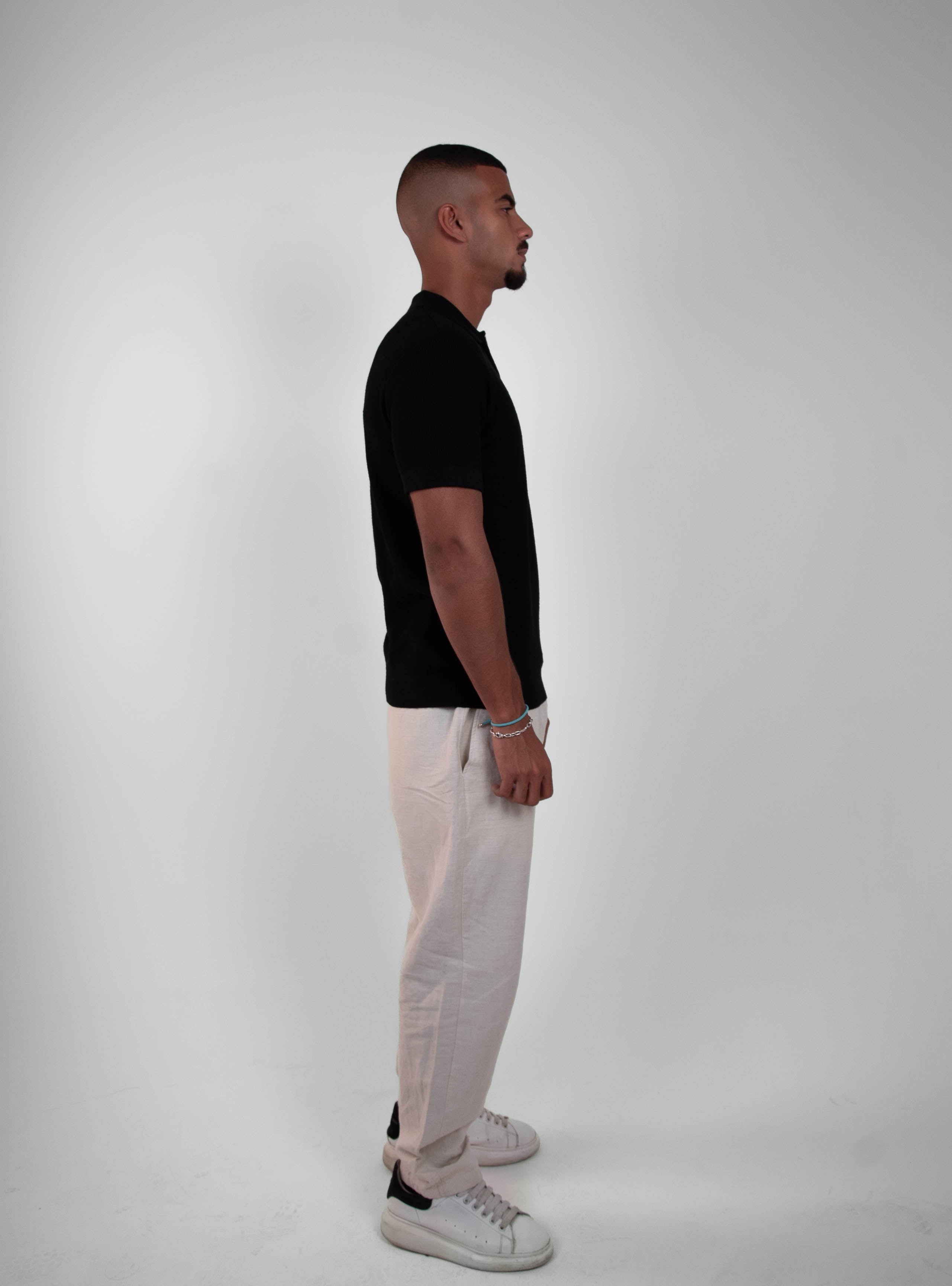 BLACK KNIT ZIP-UP POLO