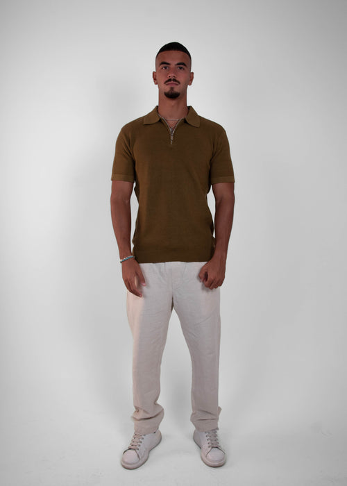 OLIVE KNIT ZIP-UP POLO