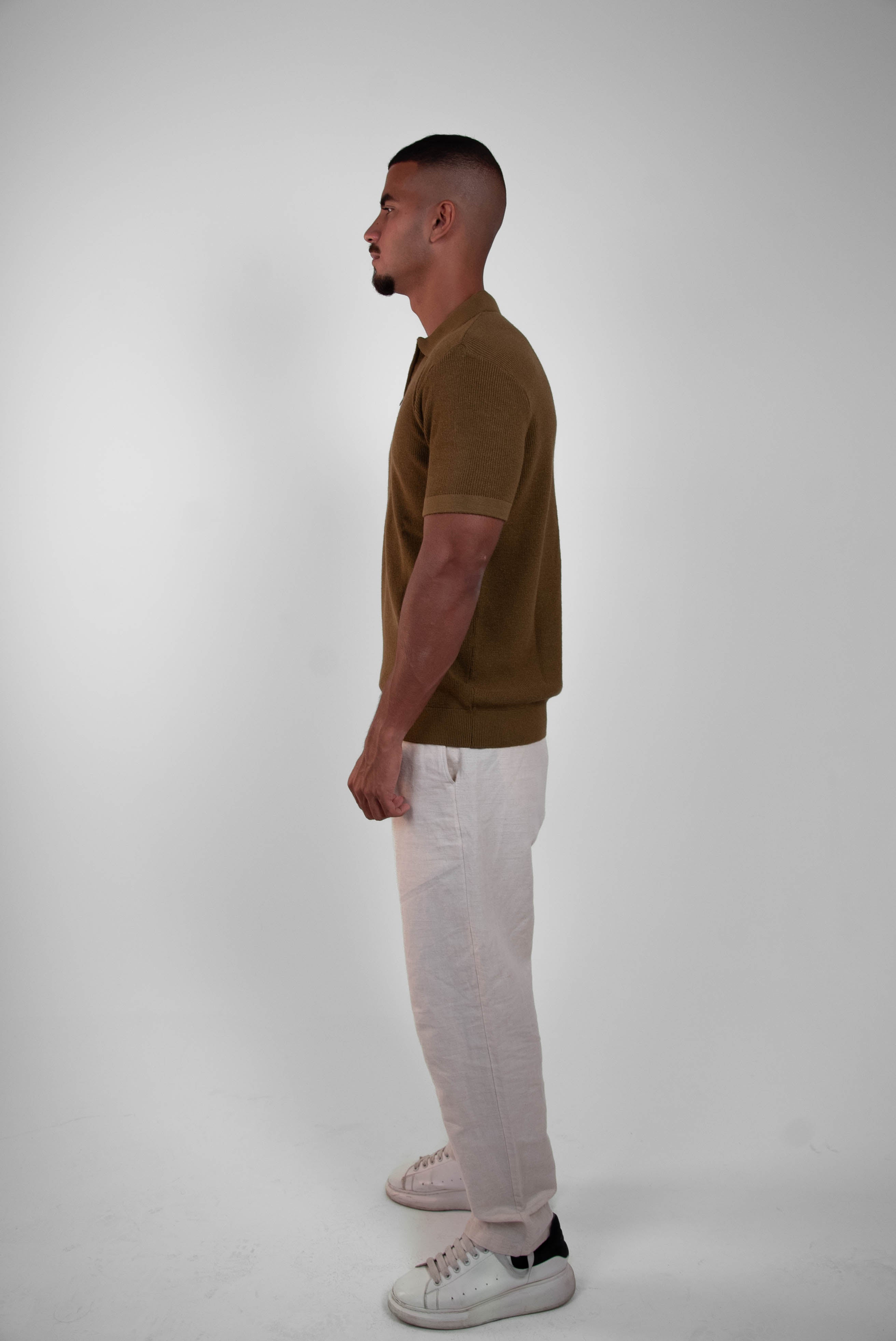 OLIVE KNIT ZIP-UP POLO
