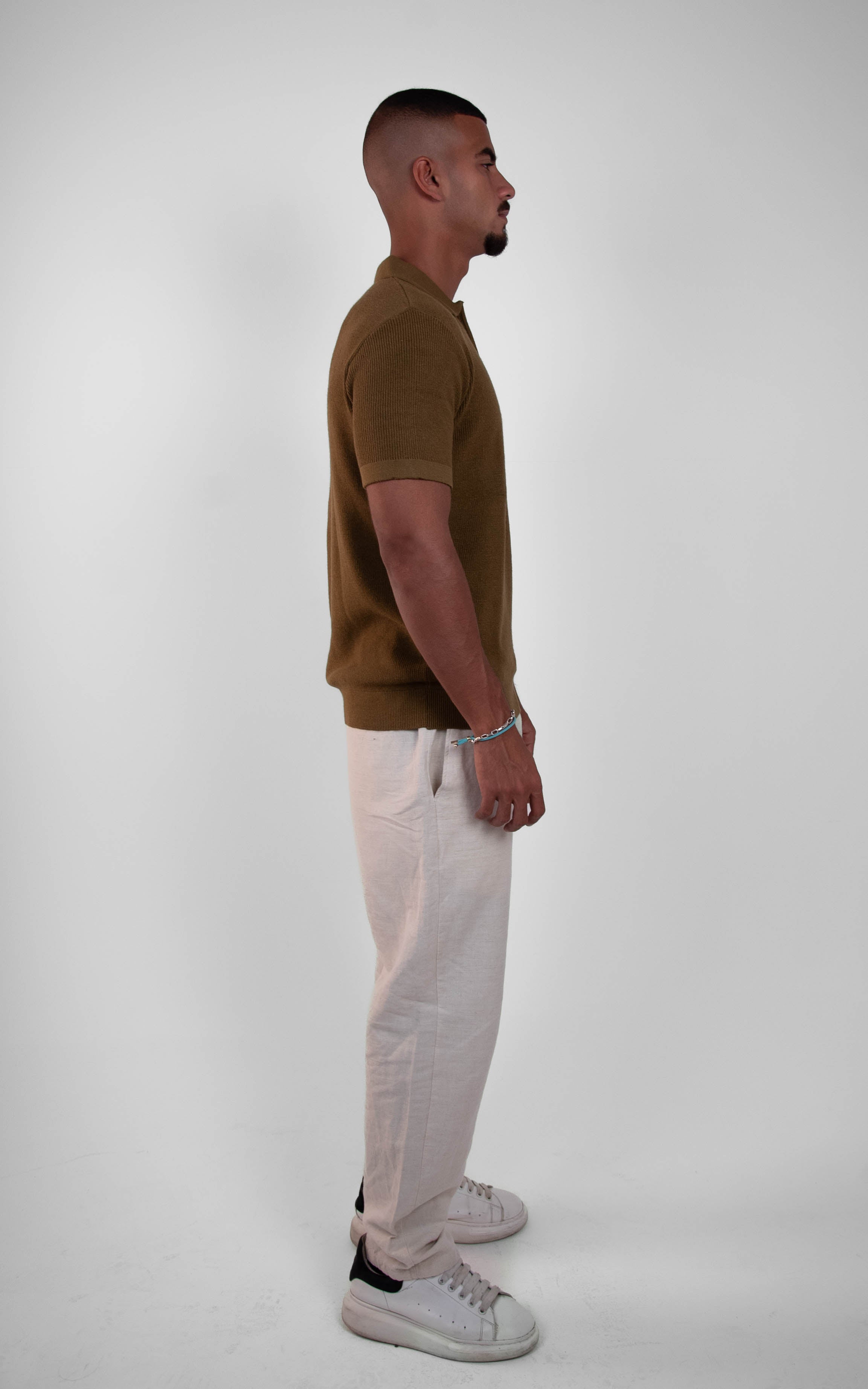 OLIVE KNIT ZIP-UP POLO
