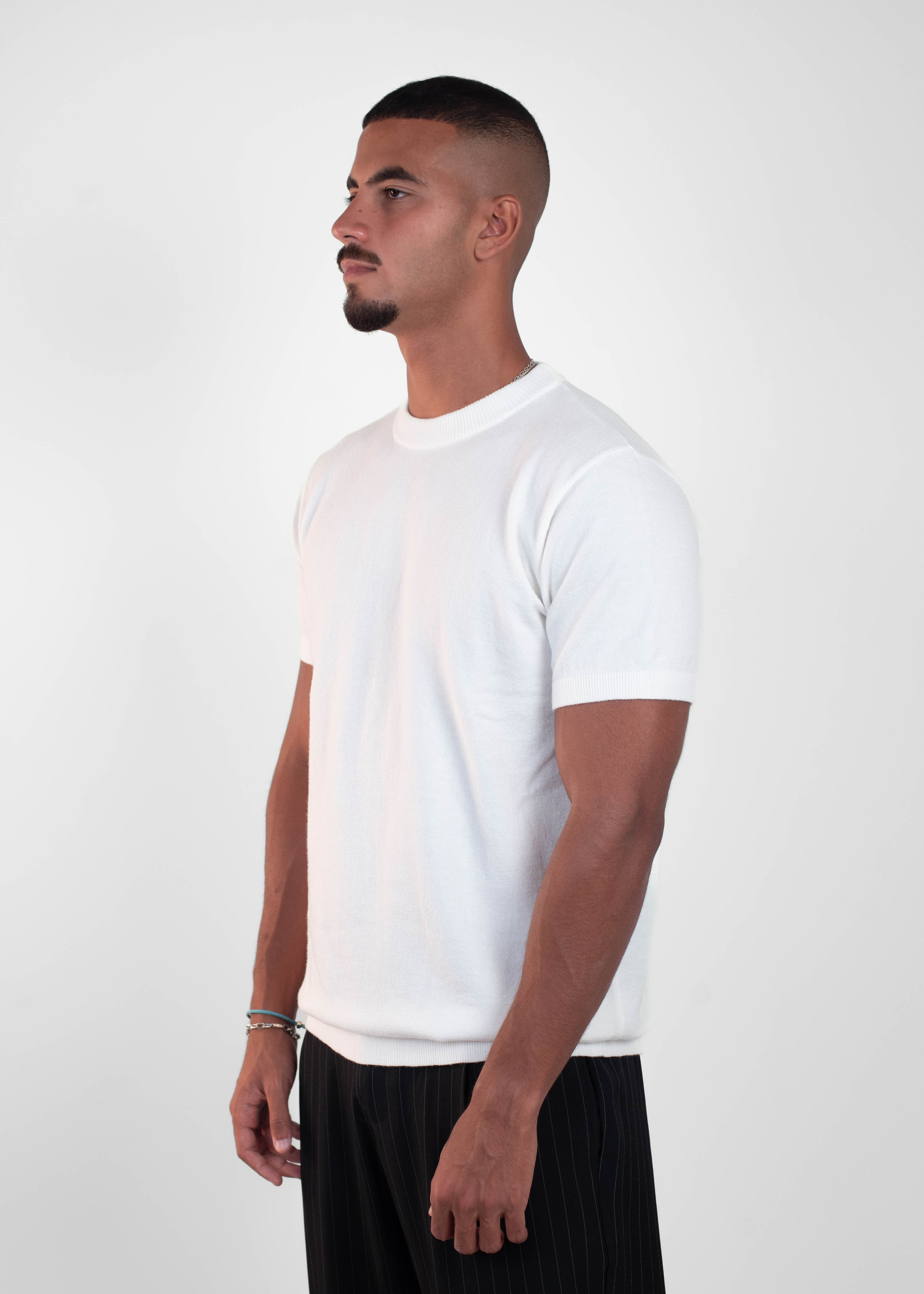 ROUND NECK KNIT T-SHIRT - WHITE