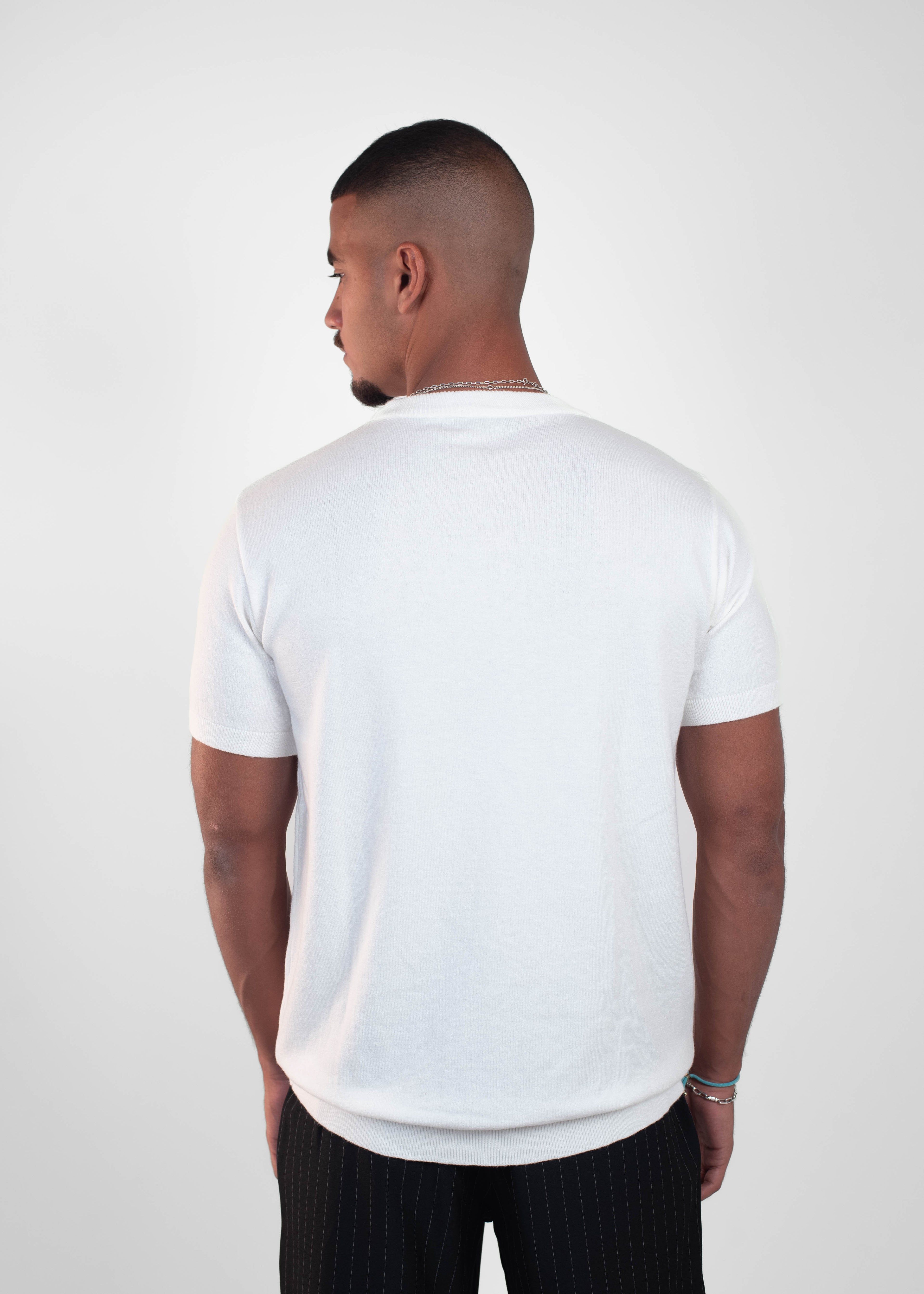 ROUND NECK KNIT T-SHIRT - WHITE