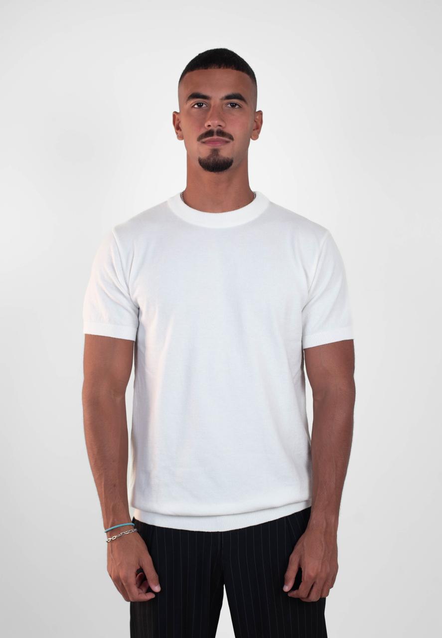 ROUND NECK KNIT T-SHIRT - WHITE